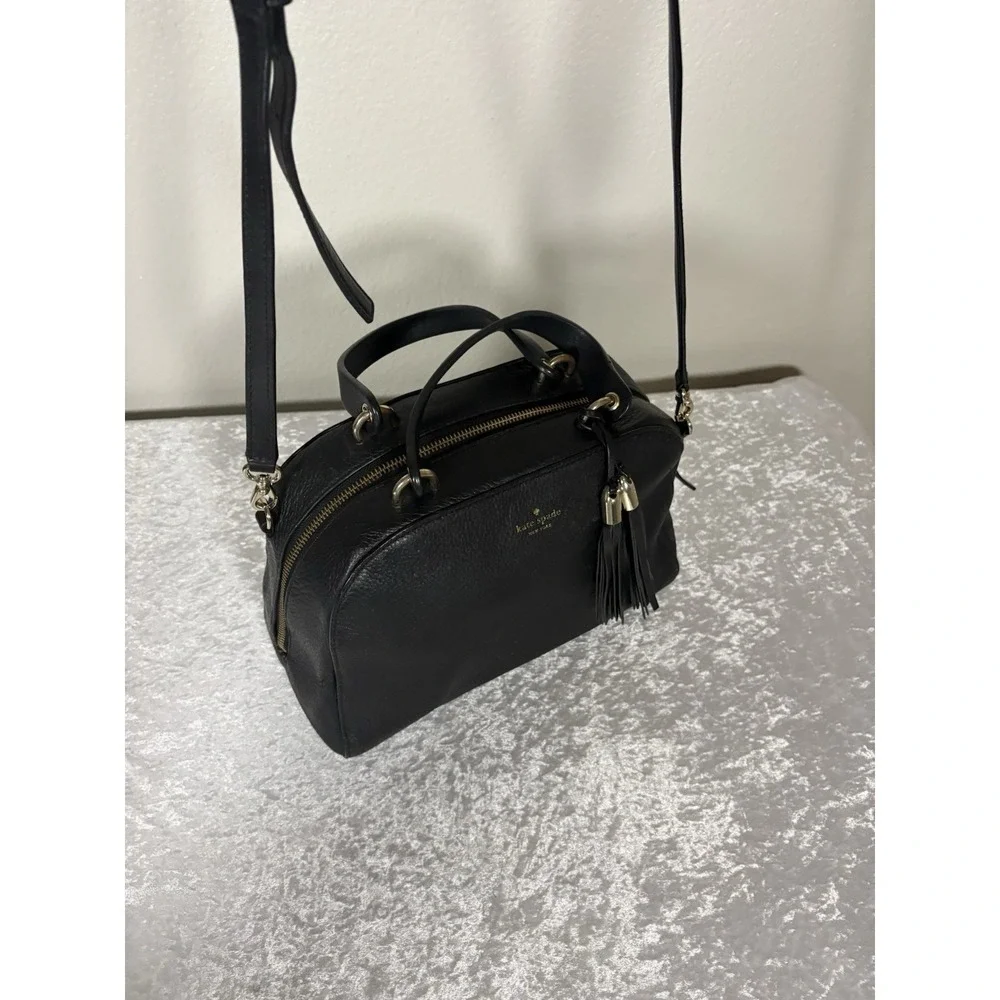 Kate Spade New York Black Pebbled Satchel with‎ Tassel & Detachable Strap